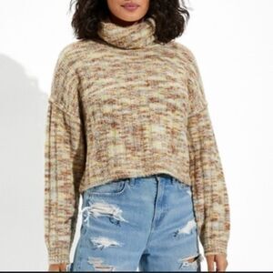 American Eagle Soft Fuzzy Colorful Turtleneck Knit Sweater Size Medium